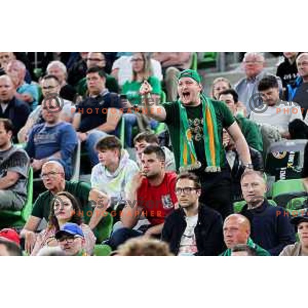 Fan of Cedevita Olimpija in action during Second match of Quarterfinals of AdmiralBet ABA League 2024/2025 between Cedevita Olimpija Ljubljana (SLO) and Dubai (UAE) in SRC Stozice, Ljubljana, Slovenia on May 16, 2025. Photo: Filip Barbalic