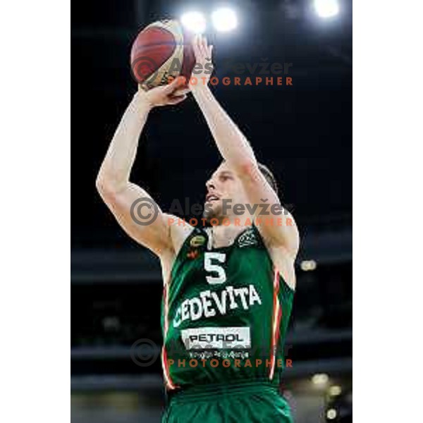 Aleksej Nikolic of Cedevita Olimpija in action during Second match of Quarterfinals of AdmiralBet ABA League 2024/2025 between Cedevita Olimpija Ljubljana (SLO) and Dubai (UAE) in SRC Stozice, Ljubljana, Slovenia on May 16, 2025. Photo: Filip Barbalic