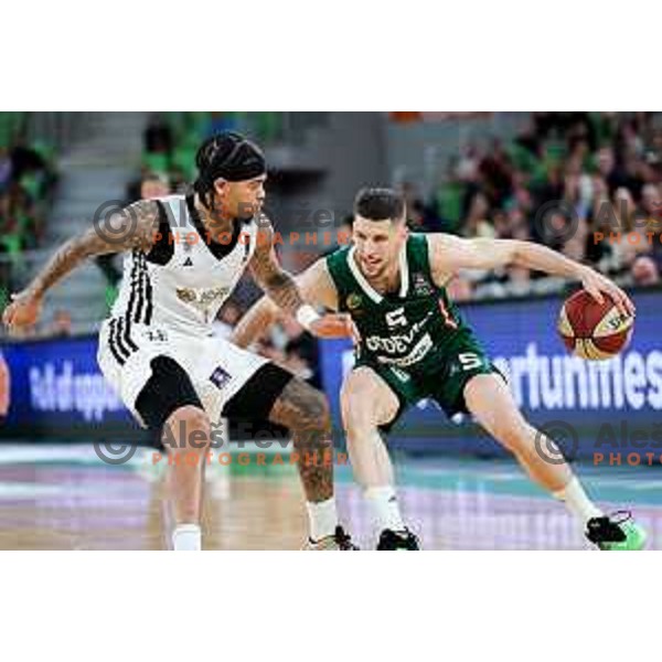 Aleksej Nikolic of Cedevita Olimpija in action during Second match of Quarterfinals of AdmiralBet ABA League 2024/2025 between Cedevita Olimpija Ljubljana (SLO) and Dubai (UAE) in SRC Stozice, Ljubljana, Slovenia on May 16, 2025. Photo: Filip Barbalic