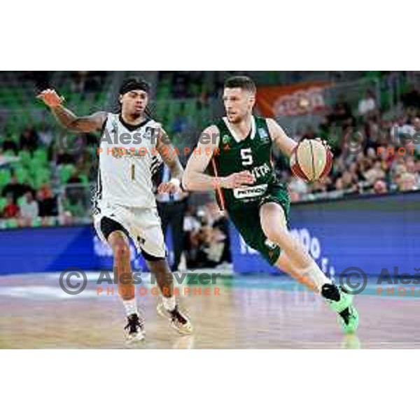 Aleksej Nikolic of Cedevita Olimpija in action during Second match of Quarterfinals of AdmiralBet ABA League 2024/2025 between Cedevita Olimpija Ljubljana (SLO) and Dubai (UAE) in SRC Stozice, Ljubljana, Slovenia on May 16, 2025. Photo: Filip Barbalic