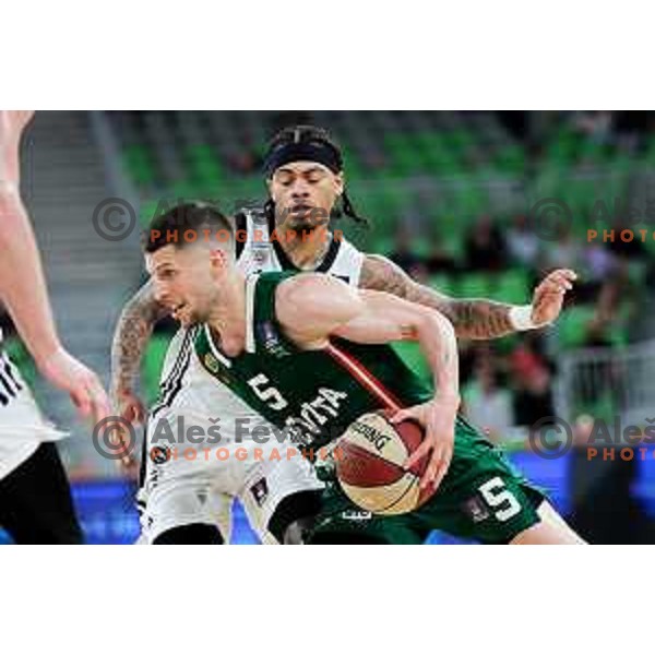 Aleksej Nikolic of Cedevita Olimpija in action during Second match of Quarterfinals of AdmiralBet ABA League 2024/2025 between Cedevita Olimpija Ljubljana (SLO) and Dubai (UAE) in SRC Stozice, Ljubljana, Slovenia on May 16, 2025. Photo: Filip Barbalic