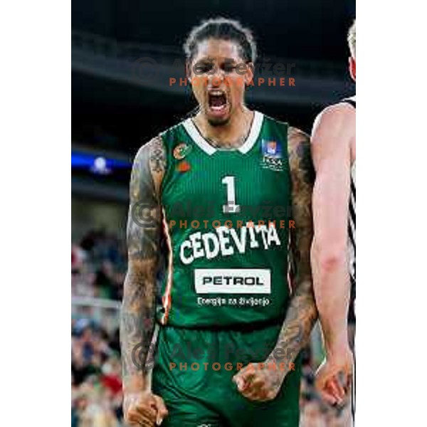 Devin Robinson of Cedevita Olimpija in action during Second match of Quarterfinals of AdmiralBet ABA League 2024/2025 between Cedevita Olimpija Ljubljana (SLO) and Dubai (UAE) in SRC Stozice, Ljubljana, Slovenia on May 16, 2025. Photo: Filip Barbalic