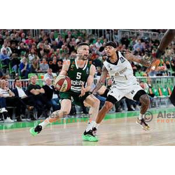 Aleksej Nikolic of Cedevita Olimpija in action during Second match of Quarterfinals of AdmiralBet ABA League 2024/2025 between Cedevita Olimpija Ljubljana (SLO) and Dubai (UAE) in SRC Stozice, Ljubljana, Slovenia on May 16, 2025. Photo: Filip Barbalic