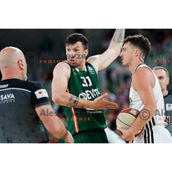 Andrija Stipanovic of Cedevita Olimpija in action during Second match of Quarterfinals of AdmiralBet ABA League 2024/2025 between Cedevita Olimpija Ljubljana (SLO) and Dubai (UAE) in SRC Stozice, Ljubljana, Slovenia on May 16, 2025. Photo: Filip Barbalic