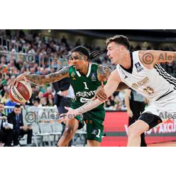 Devin Robinson of Cedevita Olimpija in action during Second match of Quarterfinals of AdmiralBet ABA League 2024/2025 between Cedevita Olimpija Ljubljana (SLO) and Dubai (UAE) in SRC Stozice, Ljubljana, Slovenia on May 16, 2025. Photo: Filip Barbalic