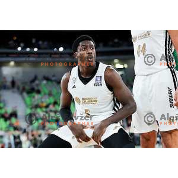 Awudu Abass of Cedevita Olimpija in action during Second match of Quarterfinals of AdmiralBet ABA League 2024/2025 between Cedevita Olimpija Ljubljana (SLO) and Dubai (UAE) in SRC Stozice, Ljubljana, Slovenia on May 16, 2025. Photo: Filip Barbalic