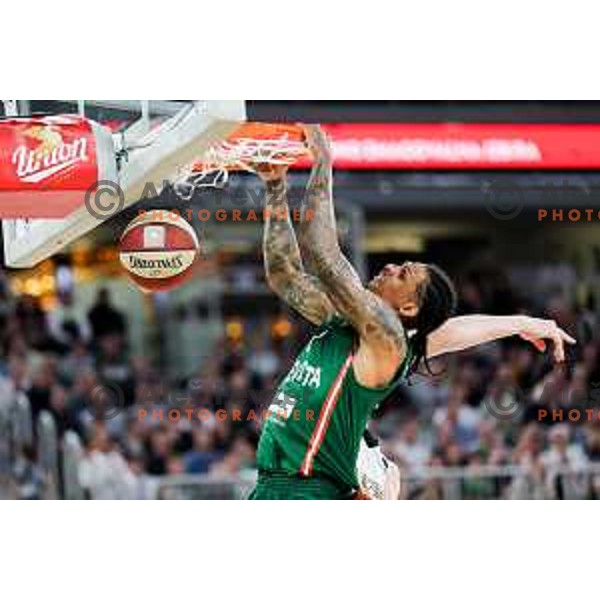 Devin Robinson of Cedevita Olimpija in action during Second match of Quarterfinals of AdmiralBet ABA League 2024/2025 between Cedevita Olimpija Ljubljana (SLO) and Dubai (UAE) in SRC Stozice, Ljubljana, Slovenia on May 16, 2025. Photo: Filip Barbalic