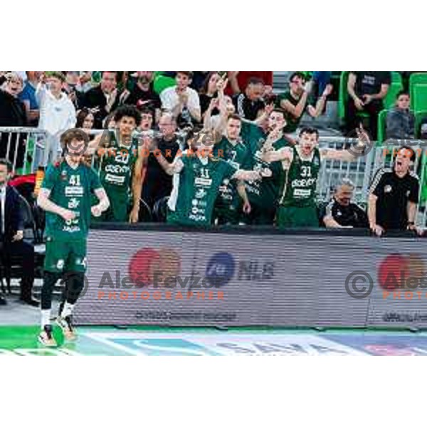 in action during Second match of Quarterfinals of AdmiralBet ABA League 2024/2025 between Cedevita Olimpija Ljubljana (SLO) and Dubai (UAE) in SRC Stozice, Ljubljana, Slovenia on May 16, 2025.