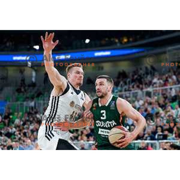 Rok Radovic of Cedevita Olimpija in action during Second match of Quarterfinals of AdmiralBet ABA League 2024/2025 between Cedevita Olimpija Ljubljana (SLO) and Dubai (UAE) in SRC Stozice, Ljubljana, Slovenia on May 16, 2025.