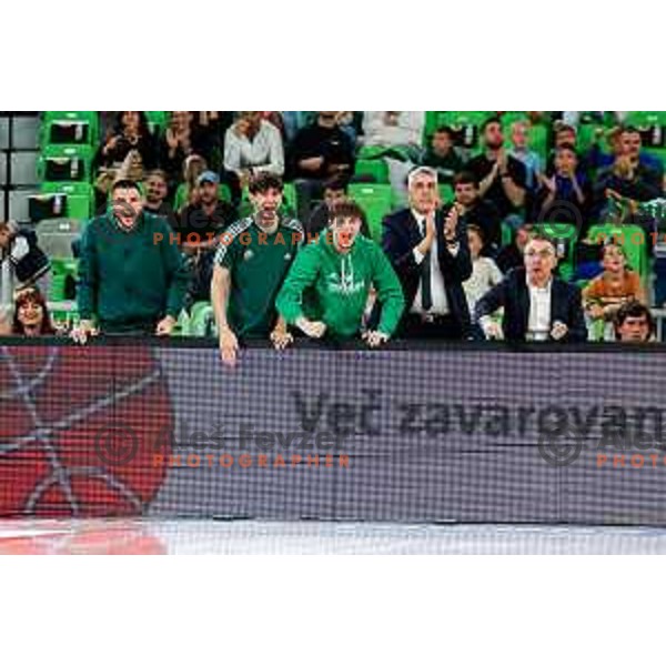 in action during Second match of Quarterfinals of AdmiralBet ABA League 2024/2025 between Cedevita Olimpija Ljubljana (SLO) and Dubai (UAE) in SRC Stozice, Ljubljana, Slovenia on May 16, 2025.