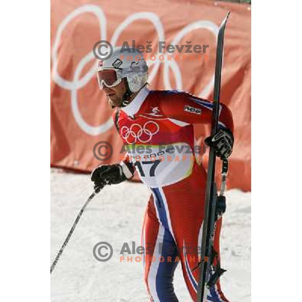 in the finish line of 2006 Torino Winter Olympic games men\'s downhill race in Borgata, Sestriere on February 12, 2006