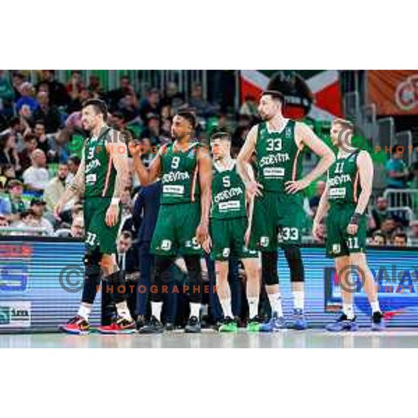 in action during Second match of Quarterfinals of AdmiralBet ABA League 2024/2025 between Cedevita Olimpija Ljubljana (SLO) and Dubai (UAE) in SRC Stozice, Ljubljana, Slovenia on May 16, 2025.