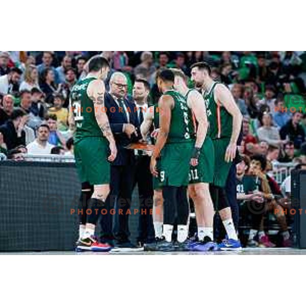 in action during Second match of Quarterfinals of AdmiralBet ABA League 2024/2025 between Cedevita Olimpija Ljubljana (SLO) and Dubai (UAE) in SRC Stozice, Ljubljana, Slovenia on May 16, 2025.