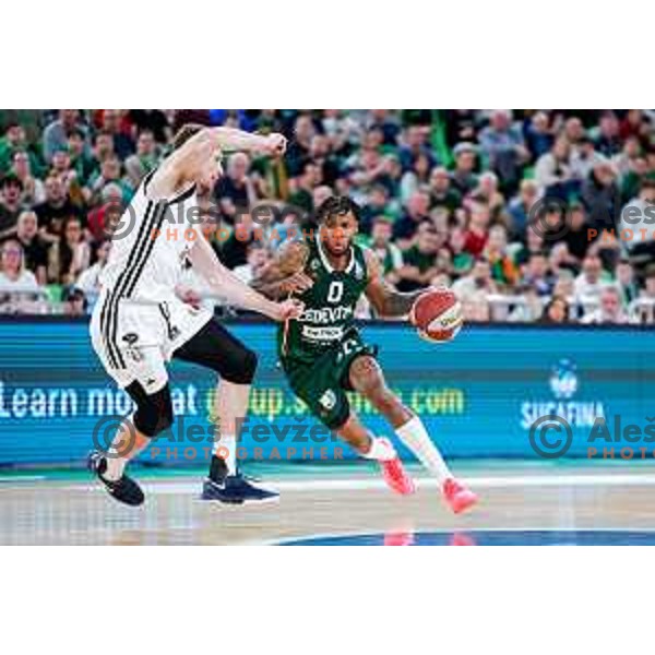 Dewayne Stewart ml. of Cedevita Olimpija in action during Second match of Quarterfinals of AdmiralBet ABA League 2024/2025 between Cedevita Olimpija Ljubljana (SLO) and Dubai (UAE) in SRC Stozice, Ljubljana, Slovenia on May 16, 2025.