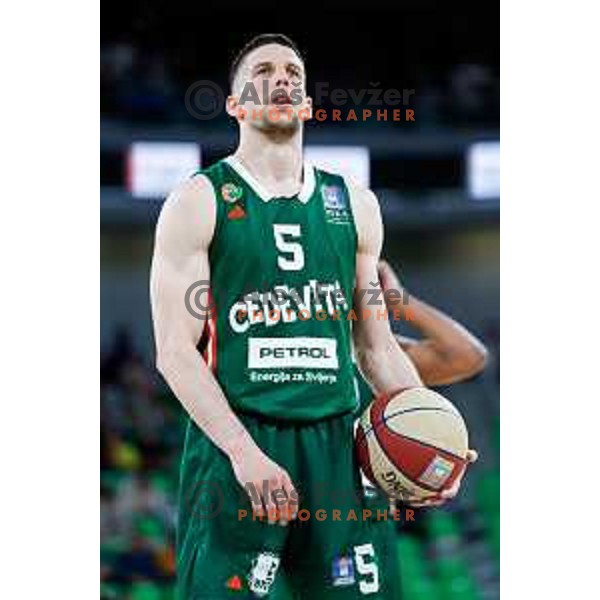 Aleksej Nikolic of Cedevita Olimpija in action during Second match of Quarterfinals of AdmiralBet ABA League 2024/2025 between Cedevita Olimpija Ljubljana (SLO) and Dubai (UAE) in SRC Stozice, Ljubljana, Slovenia on May 16, 2025.