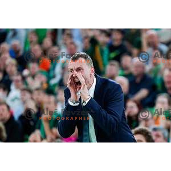 Assistant coach of Cedevita olimpija, Dorde Adzic in action during Second match of Quarterfinals of AdmiralBet ABA League 2024/2025 between Cedevita Olimpija Ljubljana (SLO) and Dubai (UAE) in SRC Stozice, Ljubljana, Slovenia on May 16, 2025.