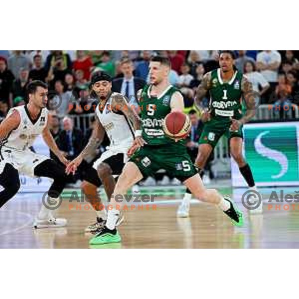 Aleksej Nikolic of Cedevita Olimpija in action during Second match of Quarterfinals of AdmiralBet ABA League 2024/2025 between Cedevita Olimpija Ljubljana (SLO) and Dubai (UAE) in SRC Stozice, Ljubljana, Slovenia on May 16, 2025. Photo: Filip Barbalic