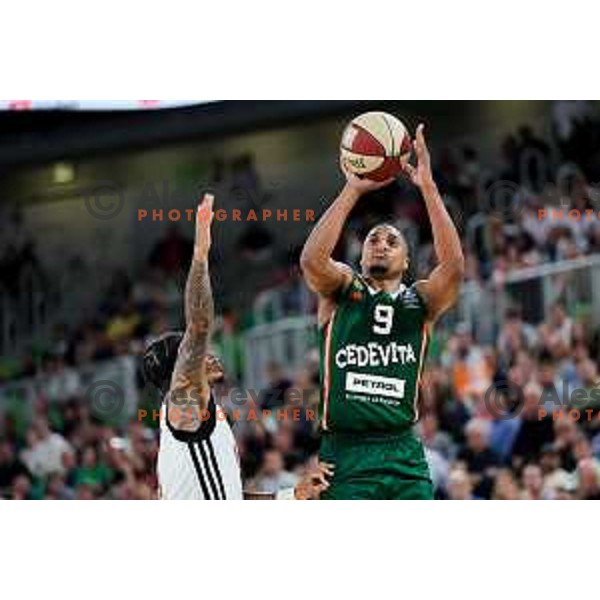 Brynton Lemar of Cedevita Olimpija in action during Second match of Quarterfinals of AdmiralBet ABA League 2024/2025 between Cedevita Olimpija Ljubljana (SLO) and Dubai (UAE) in SRC Stozice, Ljubljana, Slovenia on May 16, 2025. Photo: Filip Barbalic