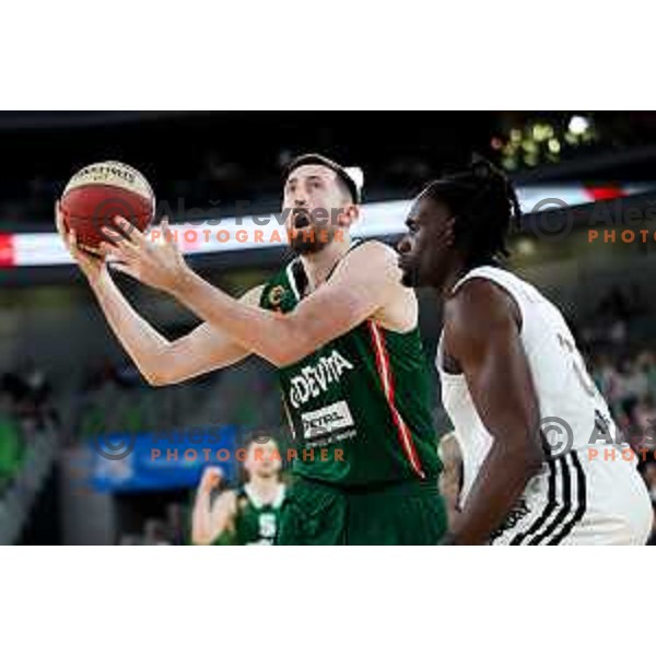 Danilo Tasic of Cedevita Olimpija in action during Second match of Quarterfinals of AdmiralBet ABA League 2024/2025 between Cedevita Olimpija Ljubljana (SLO) and Dubai (UAE) in SRC Stozice, Ljubljana, Slovenia on May 16, 2025. Photo: Filip Barbalic