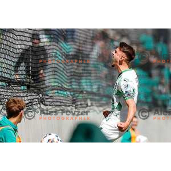 Marcel Ratnik of Olimpija celebrates a goal during Prva liga Telemach 2024/2025 football match between Olimpija and Kalcer Radomlje in Ljubljana, Slovenia on May 17, 2025