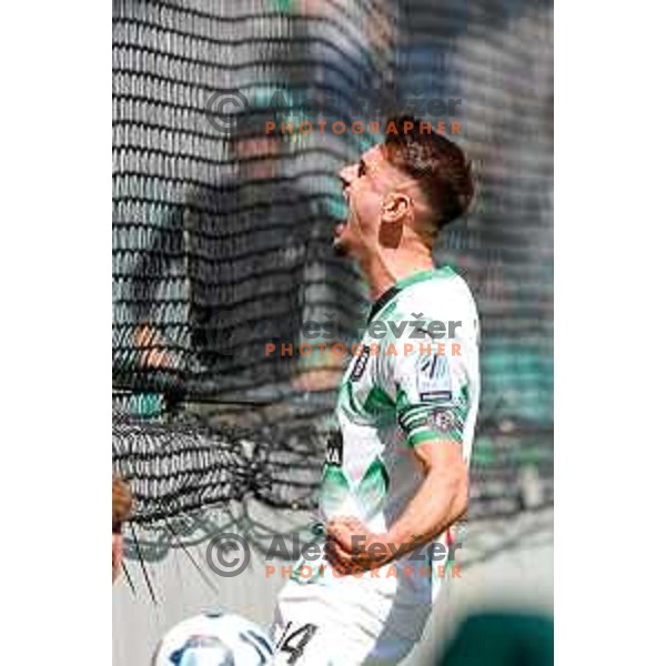 Marcel Ratnik of Olimpija celebrates a goal during Prva liga Telemach 2024/2025 football match between Olimpija and Kalcer Radomlje in Ljubljana, Slovenia on May 17, 2025