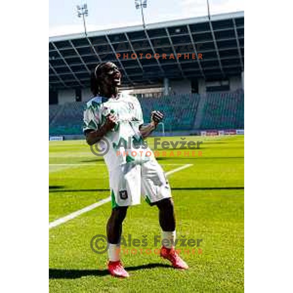 Peter Agba and players of Olimpija celebrate a goal during Prva liga Telemach 2024/2025 football match between Olimpija and Kalcer Radomlje in Ljubljana, Slovenia on May 17, 2025