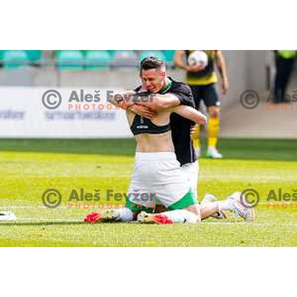 Raul Florucz of Olimpija celebrate Slovenian National Title with players and fans after Prva liga Telemach 2024/2025 football match between Olimpija and Kalcer Radomlje in Ljubljana, Slovenia on May 17, 2025