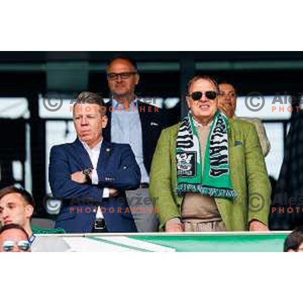 Adam Delius, president of Olimpija celebrates Slovenian National Title with players and fans after Prva liga Telemach 2024/2025 football match between Olimpija and Kalcer Radomlje in Ljubljana, Slovenia on May 17, 2025
