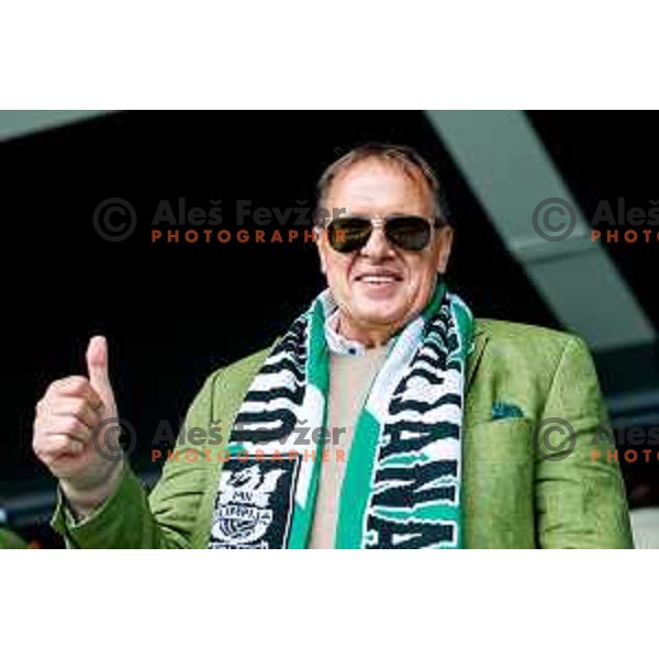 Adam Delius, president of Olimpija celebrates Slovenian National Title with players and fans after Prva liga Telemach 2024/2025 football match between Olimpija and Kalcer Radomlje in Ljubljana, Slovenia on May 17, 2025