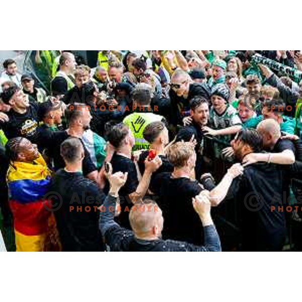 Victor Sanchez, head coach of Olimpija celebrate Slovenian National Title with players and fans after Prva liga Telemach 2024/2025 football match between Olimpija and Kalcer Radomlje in Ljubljana, Slovenia on May 17, 2025