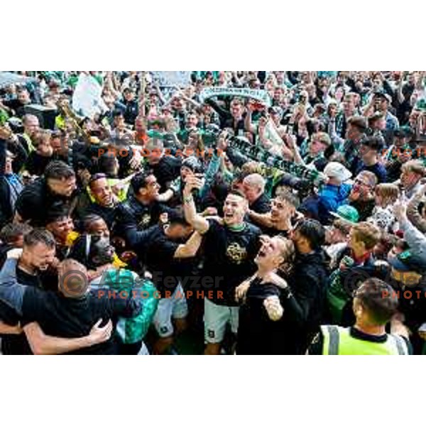 Raul Florucz of Olimpija celebrate Slovenian National Title with players and fans after Prva liga Telemach 2024/2025 football match between Olimpija and Kalcer Radomlje in Ljubljana, Slovenia on May 17, 2025