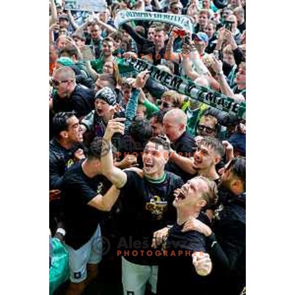 Raul Florucz of Olimpija celebrate Slovenian National Title with players and fans after Prva liga Telemach 2024/2025 football match between Olimpija and Kalcer Radomlje in Ljubljana, Slovenia on May 17, 2025