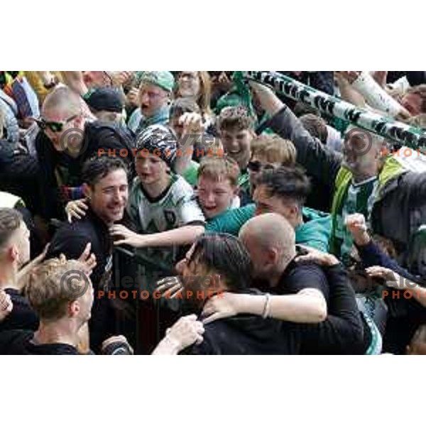 Victor Sanchez, head coach of Olimpija celebrate Slovenian National Title with players and fans after Prva liga Telemach 2024/2025 football match between Olimpija and Kalcer Radomlje in Ljubljana, Slovenia on May 17, 2025