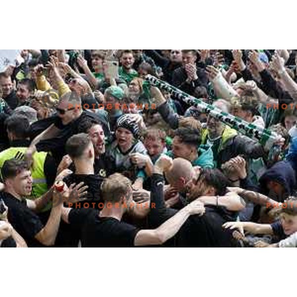 Victor Sanchez, head coach of Olimpija celebrate Slovenian National Title with players and fans after Prva liga Telemach 2024/2025 football match between Olimpija and Kalcer Radomlje in Ljubljana, Slovenia on May 17, 2025