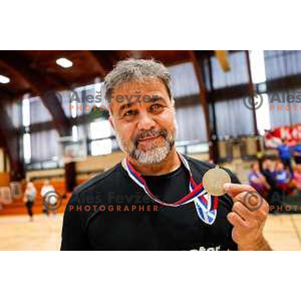 players of RK Krim Mercator celebrate Slovenian National Handball Title in Ljubljana, Slovenia on May 17, 2025