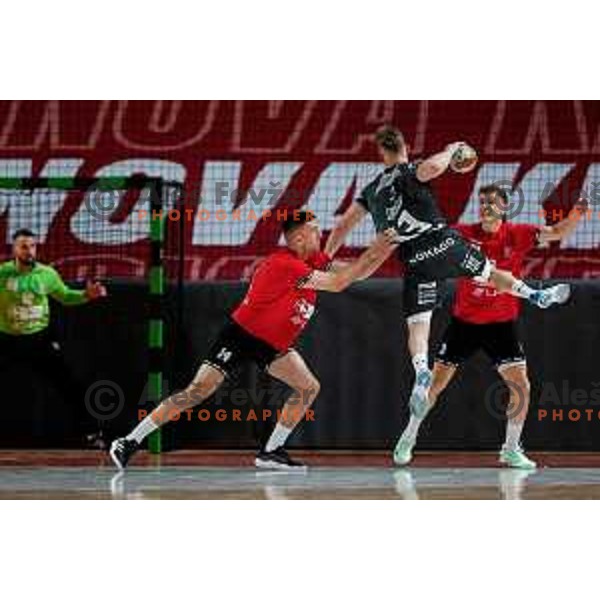 in action during First match of Semi-finals of NLB League 2024/2025 between LL Grosist Slovan and Trimo Trebnje in Kodeljevo Hall, Ljubljana, Slovenia on May 17, 2025.