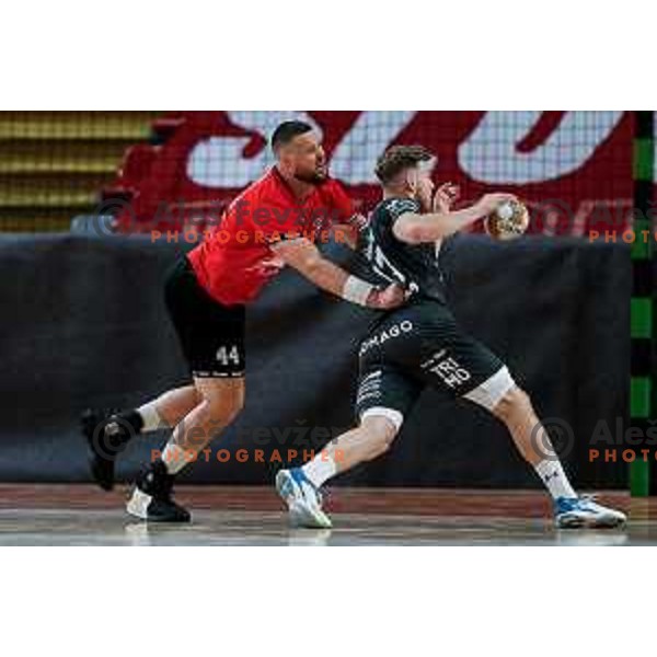 Ilija Brozovic of RD LL Grosist Slovan in action during First match of Semi-finals of NLB League 2024/2025 between LL Grosist Slovan and Trimo Trebnje in Kodeljevo Hall, Ljubljana, Slovenia on May 17, 2025.