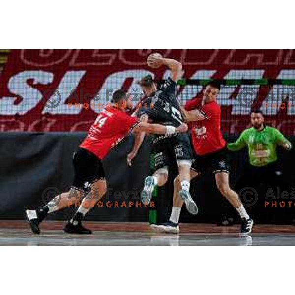 in action during First match of Semi-finals of NLB League 2024/2025 between LL Grosist Slovan and Trimo Trebnje in Kodeljevo Hall, Ljubljana, Slovenia on May 17, 2025.