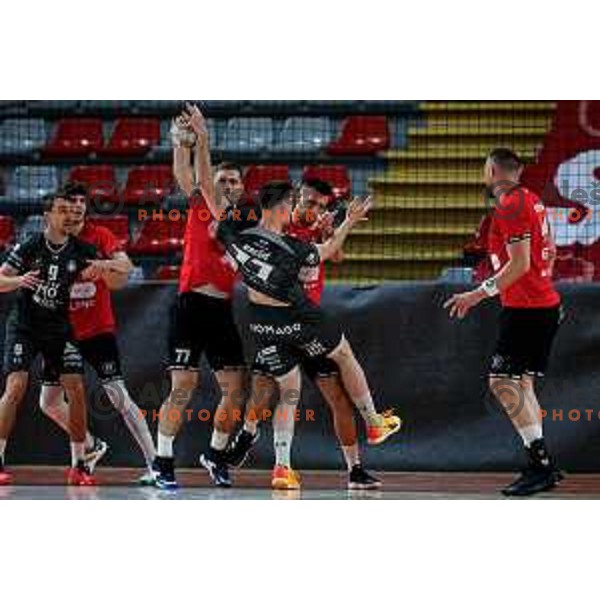 in action during First match of Semi-finals of NLB League 2024/2025 between LL Grosist Slovan and Trimo Trebnje in Kodeljevo Hall, Ljubljana, Slovenia on May 17, 2025.