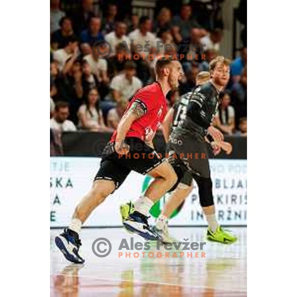Stefan Zabic of RD LL Grosist Slovan in action during First match of Semi-finals of NLB League 2024/2025 between LL Grosist Slovan and Trimo Trebnje in Kodeljevo Hall, Ljubljana, Slovenia on May 17, 2025.