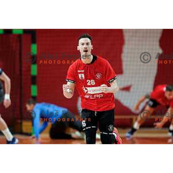 Jaka Malus of RD LL Grosist Slovan in action during First match of Semi-finals of NLB League 2024/2025 between LL Grosist Slovan and Trimo Trebnje in Kodeljevo Hall, Ljubljana, Slovenia on May 17, 2025.