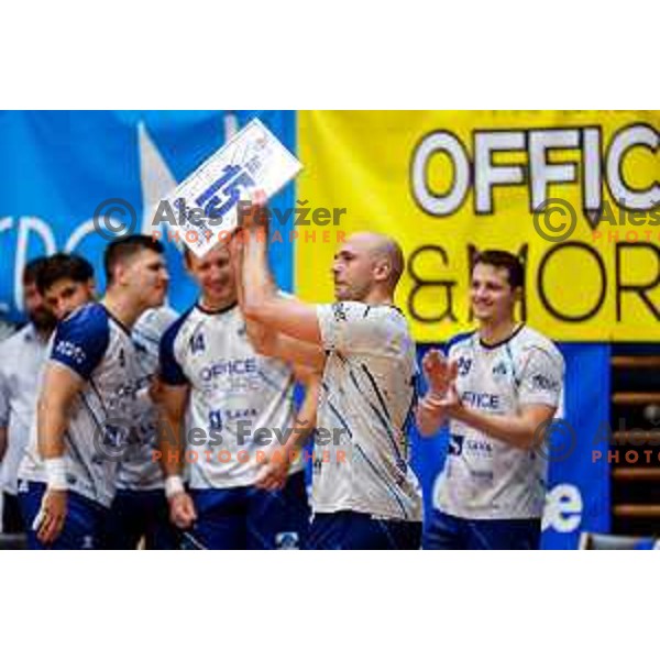 Zan Sol at his farwell game in 1.NLB Leasing league 2024/2025 handball match between Slovenj Gradec and Krka in Slovenj Gradec, Slovenia on May 17, 2025