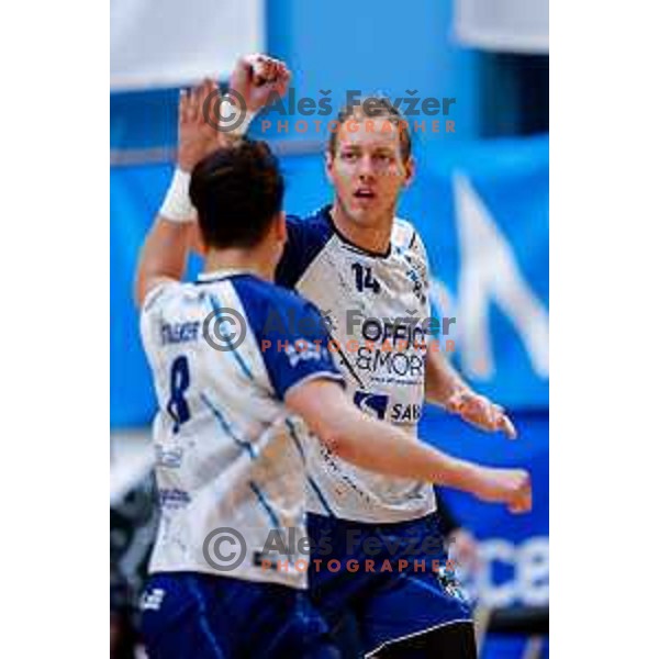 in action during 1.NLB Leasing league 2024/2025 handball match between Slovenj Gradec and Krka in Slovenj Gradec, Slovenia on May 17, 2025