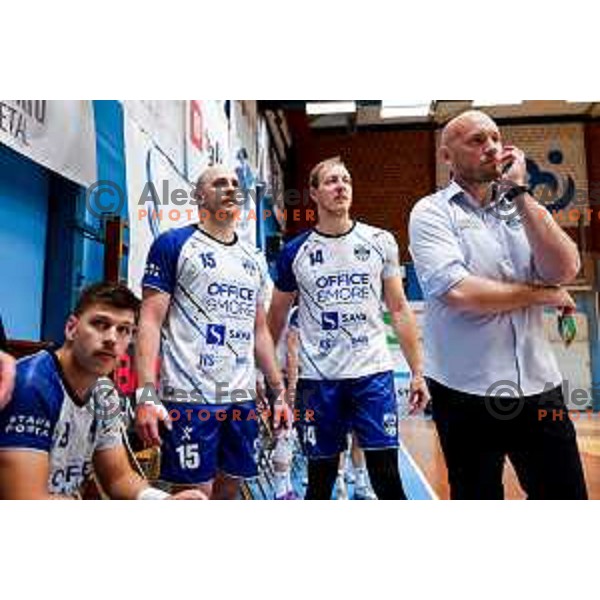 in action during 1.NLB Leasing league 2024/2025 handball match between Slovenj Gradec and Krka in Slovenj Gradec, Slovenia on May 17, 2025