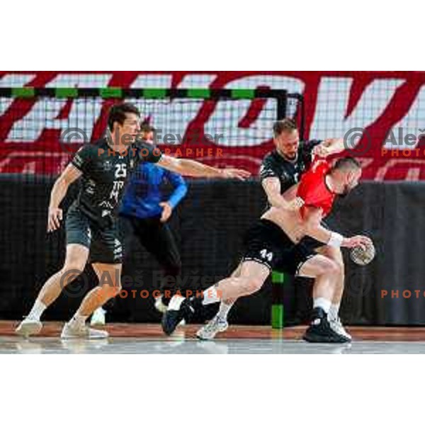 in action during First match of Semi-finals of NLB League 2024/2025 between LL Grosist Slovan and Trimo Trebnje in Kodeljevo Hall, Ljubljana, Slovenia on May 17, 2025.