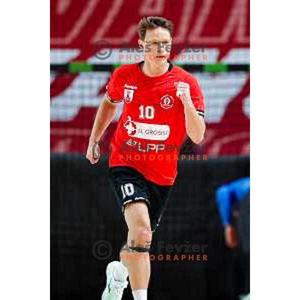Jure Dolenec of RD LL Grosist Slovan in action during First match of Semi-finals of NLB League 2024/2025 between LL Grosist Slovan and Trimo Trebnje in Kodeljevo Hall, Ljubljana, Slovenia on May 17, 2025.