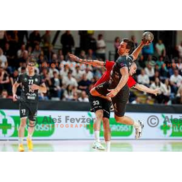 David Didovic of RK Trimo Trebnje in action during First match of Semi-finals of NLB League 2024/2025 between LL Grosist Slovan and Trimo Trebnje in Kodeljevo Hall, Ljubljana, Slovenia on May 17, 2025.