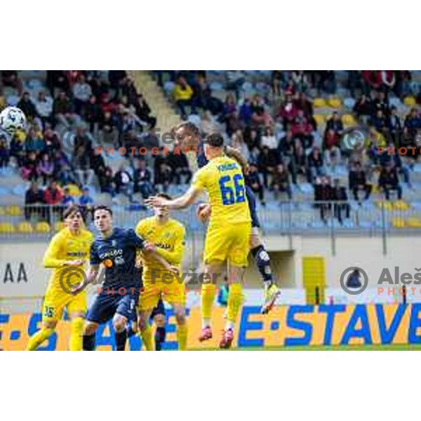 Matej Poplatnik of Bravo scores a goal during Prva liga Telemach 2024/2025 football match between Domzale and Bravo in Domzale, Slovenia on May 18, 2025