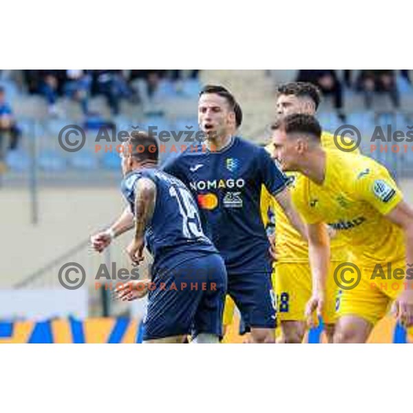 Matej Poplatnik and players of Bravo celebrate a goal during Prva liga Telemach 2024/2025 football match between Domzale and Bravo in Domzale, Slovenia on May 18, 2025