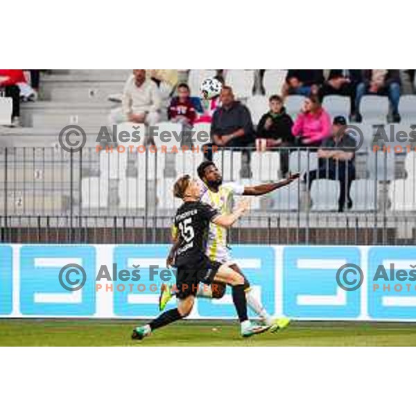 Maj Mittendorfer of FC Koper and Benjamin Tetteh of NK Maribor in action during Prva liga Telemach 2024/2025 football match between Koper and Maribor in Koper, Slovenia on May 18, 2025 Photo: Grega Valancic